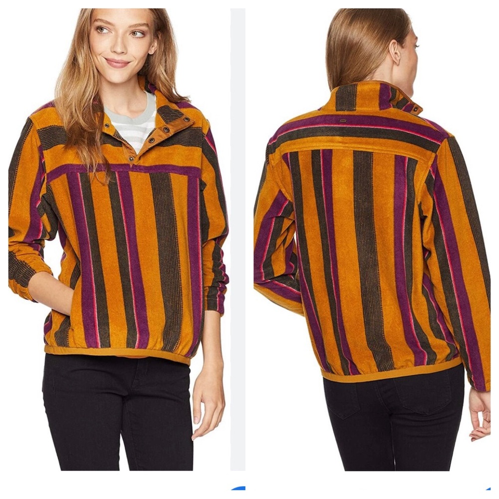 O'Neill Crescent Line Fleece Snap Striped Boho Pullover Top Sweater Size XS